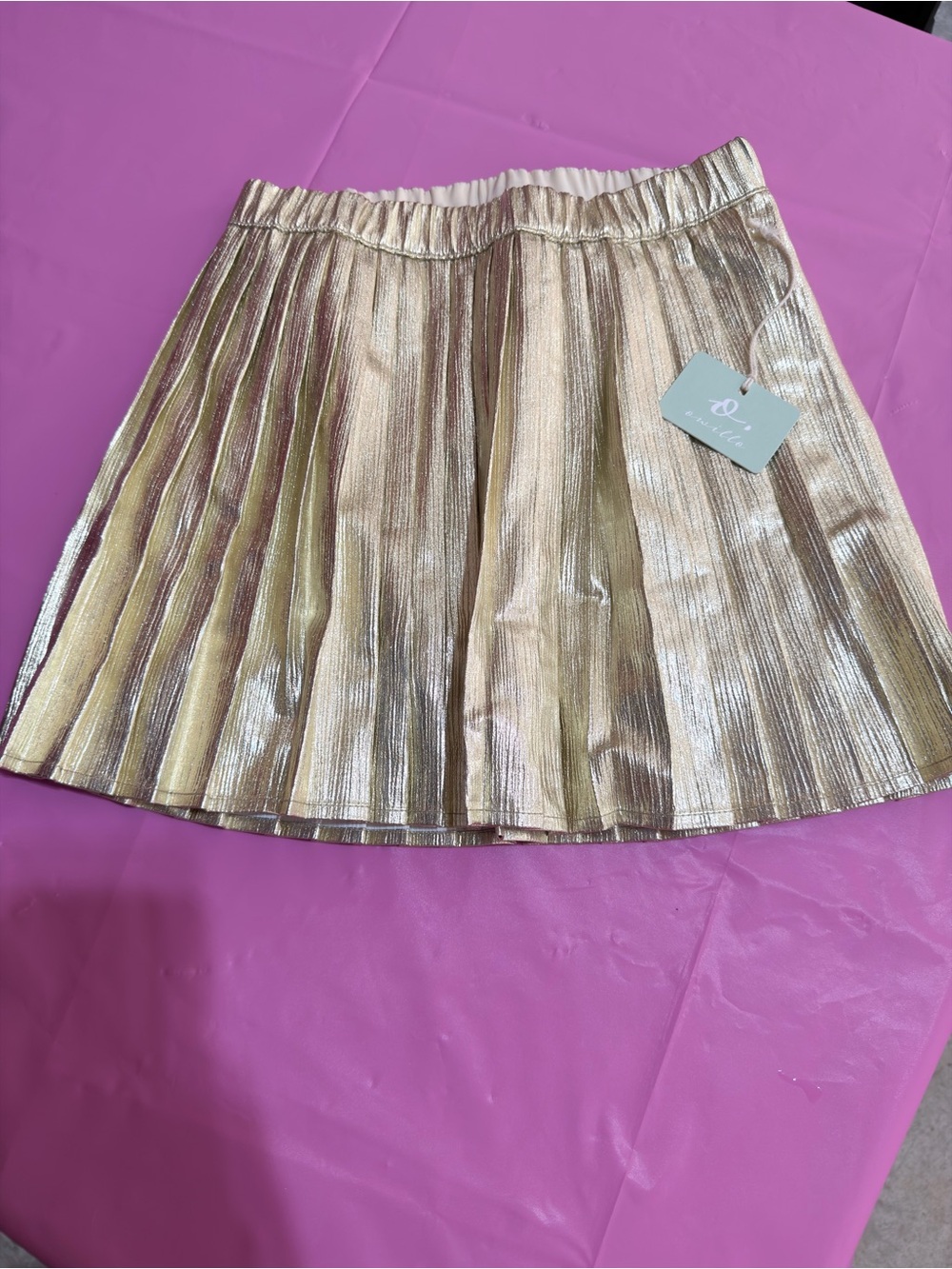 Owillo Metallic Gold Pleated Skirt - Kids Skirt Size Medium NWT